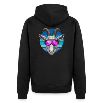 Lustige Ziege mit Skibrille - Unisex Premium Bio Zip Hoodie - Schwarz - Hinten - Nico (187cm)