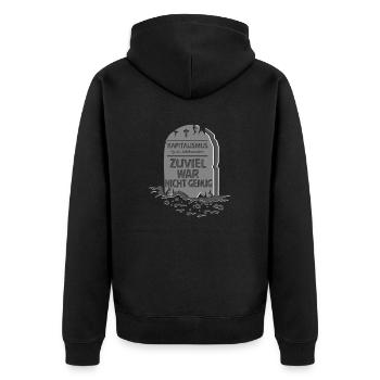 Kapitalismus Grabstein - Unisex Premium Bio Zip Hoodie - Schwarz - Hinten - Nico (187cm)