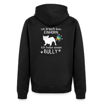Ich brauch kein Einhorn - Ich habe einen Bully - Unisex Premium Bio Zip Hoodie - Schwarz - Hinten - Nico (187cm)