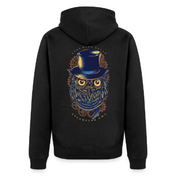 Eule - Steampunk Owl - Unisex Premium Bio Zip Hoodie - Schwarz - Hinten - Nico (187cm)