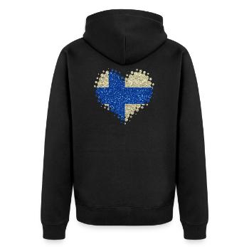 Ich Liebe Finnland Herz Landesfarben Heimatland - Unisex Premium Bio Zip Hoodie - Schwarz - Hinten - Nico (187cm)