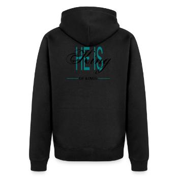 HE IS KING OF KINGS - Unisex Premium Organic Zip Hoodie - black - Back - Nico (187cm)