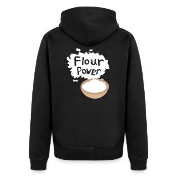 Flour Power - Unisex Premium Organic Zip Hoodie - black - Back - Nico (187cm)