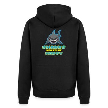 Sharks makes me happy Spruch Fun Geschenk - Unisex Premium Bio Zip Hoodie - Schwarz - Hinten - Nico (187cm)