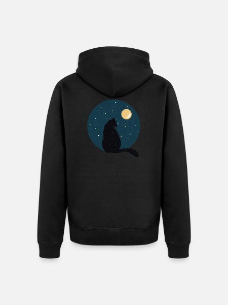 Chat noir devant la lune. - Veste à capuche bio Premium Unisexe - noir