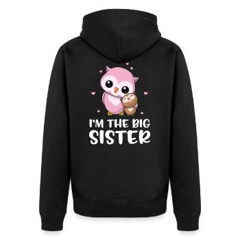 I'm The Big Sister - Große Eulen Schwester - Unisex Premium Bio Zip Hoodie - Schwarz - Hinten - Nico (187cm)