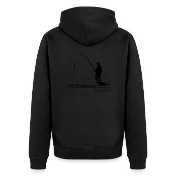 Angeln - Unisex Premium Bio Zip Hoodie - Schwarz - Hinten - Nico (187cm)