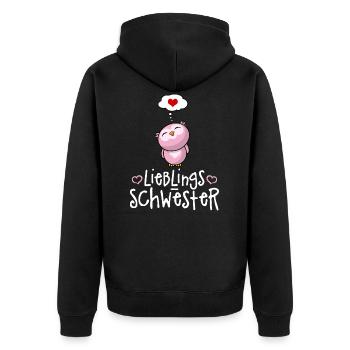 Lieblingsschwester mit Herz - Beste Schwester Eule - Unisex Premium Bio Zip Hoodie - Schwarz - Hinten - Nico (187cm)