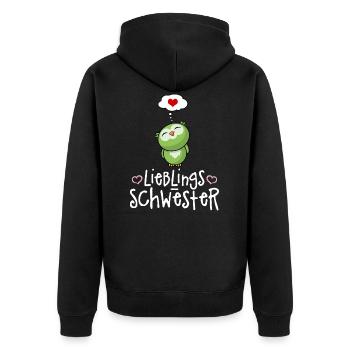 Lieblingsschwester mit Herz - Beste Schwester Eule - Unisex Premium Bio Zip Hoodie - Schwarz - Hinten - Nico (187cm)