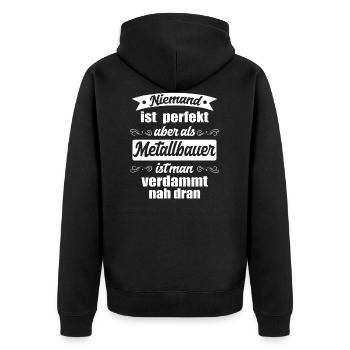 Metallbauer - Unisex Premium Bio Zip Hoodie - Schwarz - Hinten - Nico (187cm)