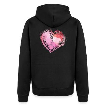 Herz - Unisex Premium Bio Zip Hoodie - Schwarz - Hinten - Nico (187cm)