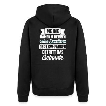 Lkw-Fahrer - Unisex Premium Bio Zip Hoodie - Schwarz - Hinten - Nico (187cm)