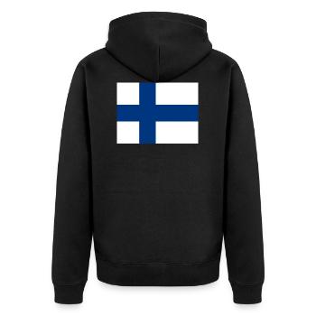 Flag of Finland (fi) - Unisex Premium Organic Zip Hoodie - black - Back - Nico (187cm)