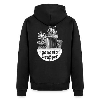 Gangsta Wrapper - Geschenkpapier Verpackung Karton - Unisex Premium Bio Zip Hoodie - Schwarz - Hinten - Nico (187cm)