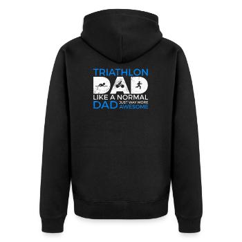 Triathlon Papa genau wie ein normaler Papa genau so - Unisex Premium Bio Zip Hoodie - Schwarz - Hinten - Nico (187cm)