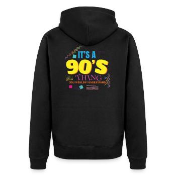 It's 90s THING - Unisex Premium Organic Zip Hoodie - black - Back - Nico (187cm)