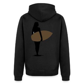 Fille surfeur silhouette vague surf motif de surfergirl - Veste à capuche bio Premium Unisexe - noir - Dos - Nico (187cm)