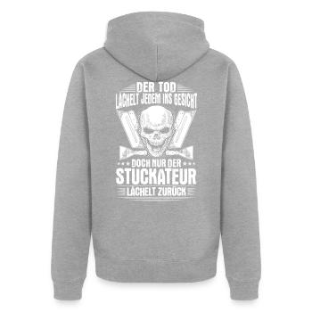 Stuckateur Gipser Stukkateur Verputzer Geschenk - Unisex Premium Bio Zip Hoodie - Grau meliert - Hinten - Nico (187cm)
