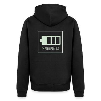 I am rechargeable - Unisex Premium Organic Zip Hoodie - black - Back - Nico (187cm)