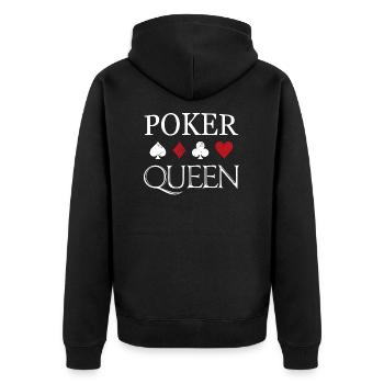 Poker Queen Karten Königin Symbole - Unisex Premium Bio Zip Hoodie - Schwarz - Hinten - Nico (187cm)
