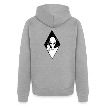 Alien - Unisex Premium Bio Zip Hoodie - Grau meliert - Hinten - Nico (187cm)