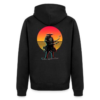 samurai orange - Unisex Premium Bio Zip Hoodie - Schwarz - Hinten - Nico (187cm)