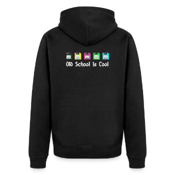 Old School - Unisex Premium Bio Zip Hoodie - Schwarz - Hinten - Nico (187cm)