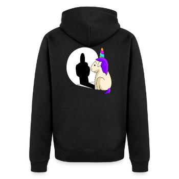 lustiges Freches Einhorn Schatten Mittelfinger - Unisex Premium Bio Zip Hoodie - Schwarz - Hinten - Nico (187cm)