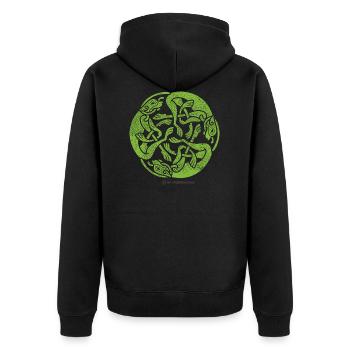 Irland T Shirt Design Ornament Keltische Hunde - Unisex Premium Bio Zip Hoodie - Schwarz - Hinten - Nico (187cm)