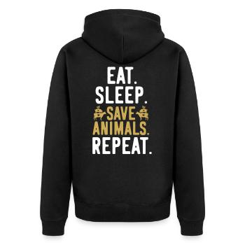 Vegan Veganer Veganerin Repeat - Unisex Premium Bio Zip Hoodie - Schwarz - Hinten - Nico (187cm)