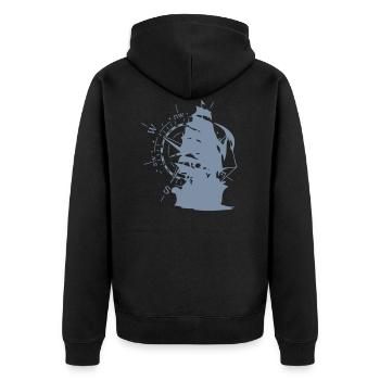 WindRose mit Segelschiff | Freizeimode Bstyled - Unisex Premium Bio Zip Hoodie - Schwarz - Hinten - Nico (187cm)