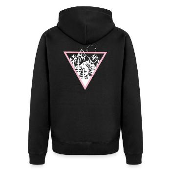 Dreieck mit Bergen und Vögel - Unisex Premium Bio Zip Hoodie - Schwarz - Hinten - Nico (187cm)