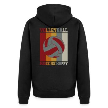Volleyball macht mich glücklich - Unisex Premium Bio Zip Hoodie - Schwarz - Hinten - Nico (187cm)