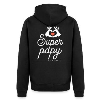 SUPER PAPY l'unique idée cadeau tshirt noel fêtes - Veste à capuche bio Premium Unisexe - noir - Dos - Nico (187cm)