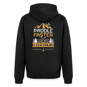 Paddle Faster I Hear Banjos - Camping - Unisex Premium Bio Zip Hoodie - Schwarz - Hinten - Nico (187cm)