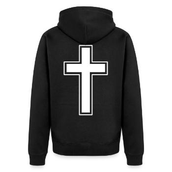 Jesus Kreuz Icon - Unisex Premium Bio Zip Hoodie - Schwarz - Hinten - Nico (187cm)