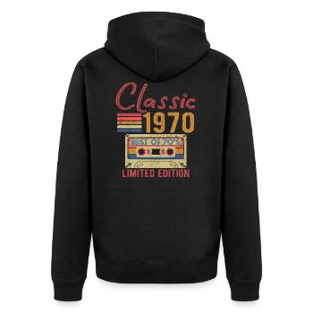 Best of 70's Jahrgang 1970 Geburtstag Geschenk - Unisex Premium Bio Zip Hoodie - Schwarz - Hinten - Nico (187cm)
