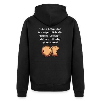 Cookies Spruch - Unisex Premium Bio Zip Hoodie - Schwarz - Hinten - Nico (187cm)