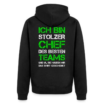 Stolzer Chef Des Besten Teams Geschenk Mitarbeiter - Unisex Premium Bio Zip Hoodie - Schwarz - Hinten - Nico (187cm)