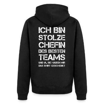 Stolze Chefin Besten Teams Das Shirt Geschenkt - Unisex Premium Bio Zip Hoodie - Schwarz - Hinten - Nico (187cm)