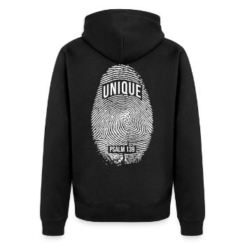 Unique - Unisex Premium Organic Zip Hoodie - black - Back - Nico (187cm)