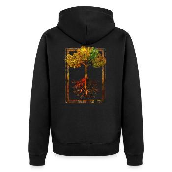 Mutter Natur Rahmen Wurzeln Baum Lebensbaum - Unisex Premium Bio Zip Hoodie - Schwarz - Hinten - Nico (187cm)