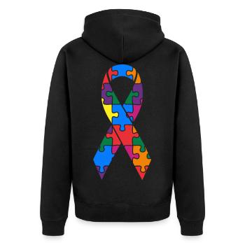 Puzzle de ruban de sensibilisation à l'autisme coloré - Veste à capuche bio Premium Unisexe - noir - Dos - Nico (187cm)