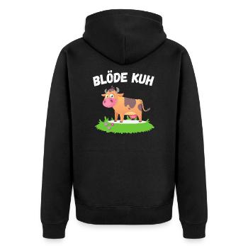 DOOFE KUH - LUSTIGES FUN DESIGN MIT DOOFER KUH - Unisex Premium Bio Zip Hoodie - Schwarz - Hinten - Nico (187cm)
