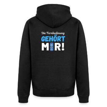 DIE FERNBEDIENUNG GEHÖRT MIR !! WITZIGS FUN DESIGN - Unisex Premium Bio Zip Hoodie - Schwarz - Hinten - Nico (187cm)