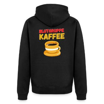 BLUTGRUPPE KAFFEE - DAS LUSTIGE KAFFEE SHIRT - Unisex Premium Bio Zip Hoodie - Schwarz - Hinten - Nico (187cm)
