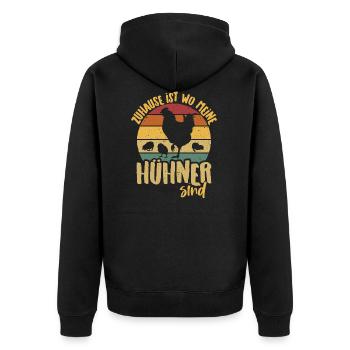 Zuhause ist wo meine Hühner sind - Hühnerstall - Unisex Premium Bio Zip Hoodie - Schwarz - Hinten - Nico (187cm)