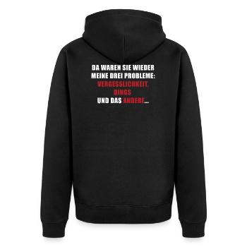 Drei Probleme: Vergesslichkeit, Dings, das andere - Unisex Premium Bio Zip Hoodie - Schwarz - Hinten - Nico (187cm)