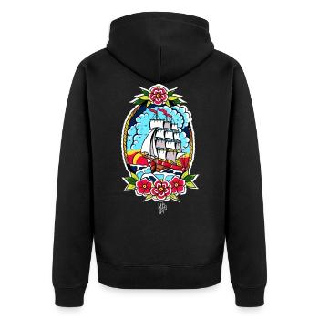 altes Schulboot - Unisex Premium Bio Zip Hoodie - Schwarz - Hinten - Nico (187cm)