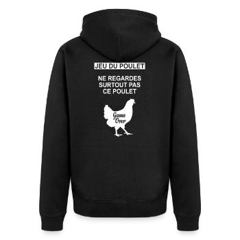 Jeu du poulet humour - Veste à capuche bio Premium Unisexe - noir - Dos - Nico (187cm)